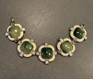 Vintage Kenneth Lane Bracelet Jade Green Gold Beige Enamel - Picture 1 of 6