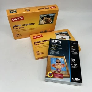 Staples photo Supreme high glass & Epson Glossy photo paper 240 Sheets 4”x6” Lot - Picture 1 of 5