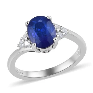 1.60ctw Tanzanian Blue Spinel & Zircon Ring Platinum Plated Sterling Size 7 - Picture 1 of 6