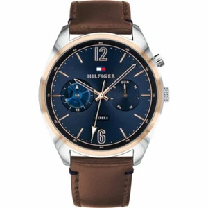 Tommy Hilfiger Men's Multifunction Blue Dial Brown Belt Watch 1791549 - Picture 1 of 6