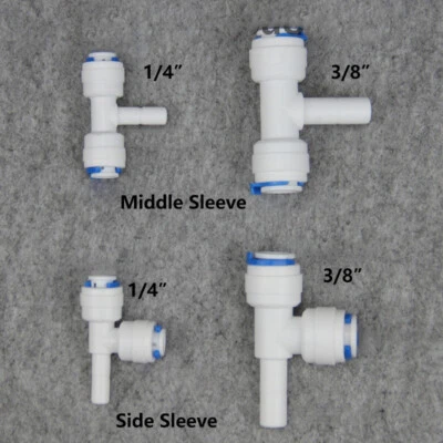 1/4" 3/8" Quick Connect Tee Fitting with Sleeve Water Filter RO Reverse Osmosis - Image 1 of 4