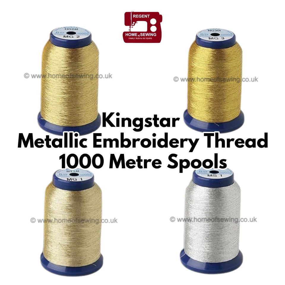KINGSTAR METALLIC EMBROIDERY THREAD - 1000 MTR SPOOL - GOLDS & SILVER - Image 1 of 1