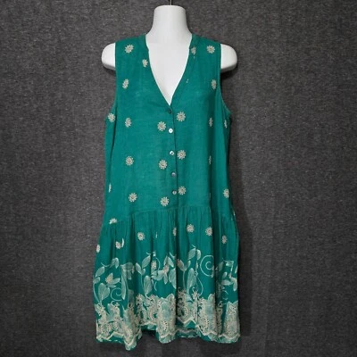 Maeve Anthropologie Pippa Green Swing Dress Womens XS Eyelet Embroidered - Image 1 of 4