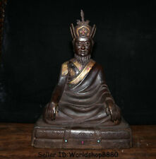 12.4" Old Tibet Buddhism Red Bronze Guru Padmasambhava Rinpoche Buddha Sculpture
