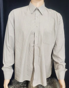 Pierre Cardin Button Up Dress Shirt 17-17.5 Neck SZ 34-35 Beige Micro Blk. Lines - Picture 1 of 12