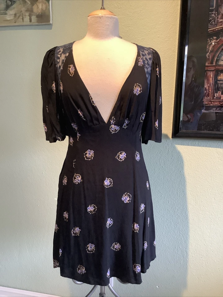 People Womens Mockingbird Black Open Back Lace Party Mini Dress 6 BHFO 7176