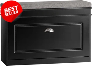 Shoe Cabinet with Flip-Drawer & Seat Cushion, Hallway Shoe Bench Rack, Black - Picture 1 of 12
