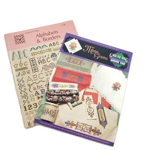 2 Vintage Alphabet Cross Stitch Pattern Booklets Lot Monograms Lettering Charts - Picture 1 of 9