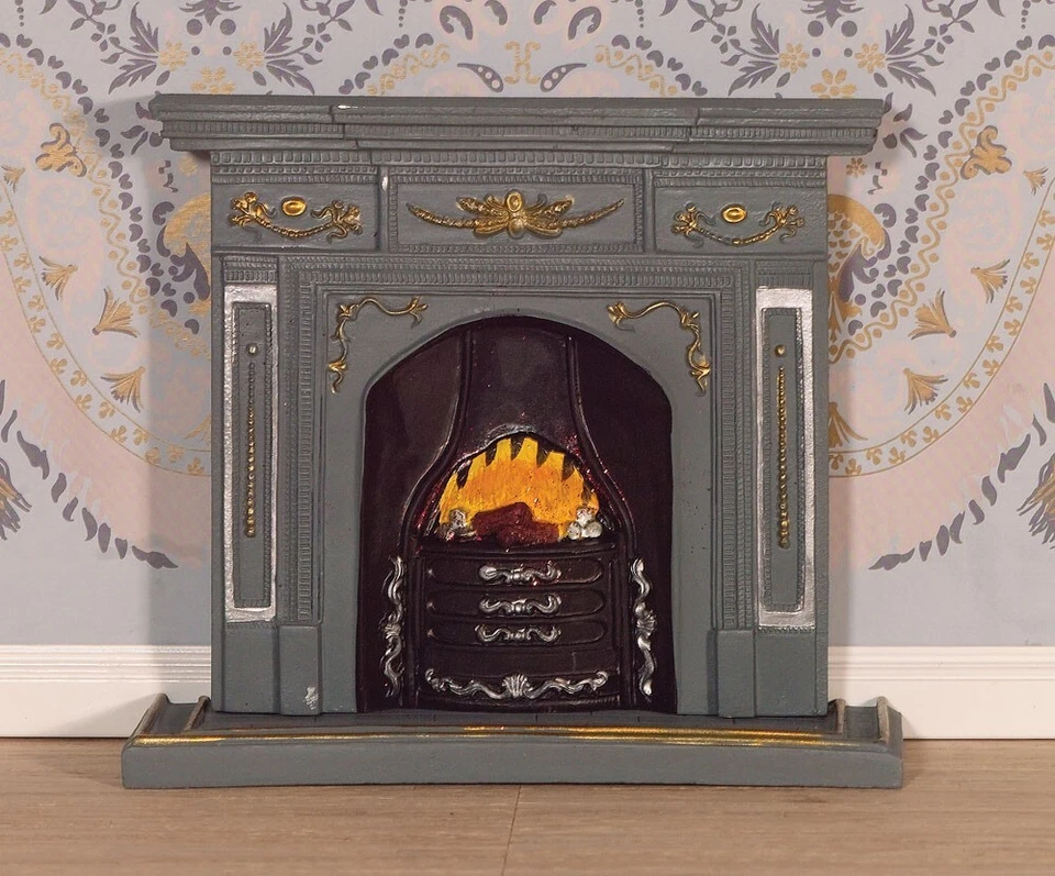 Dolls House Miniature 1/12th Scale Large Grey and Gold Fireplace 2987 - Image 1 of 1