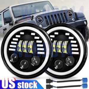 2x 7” inch Round LED Headlights Halo DRL For Jeep Wrangler JK LJ TJ CJ - Picture 1 of 10