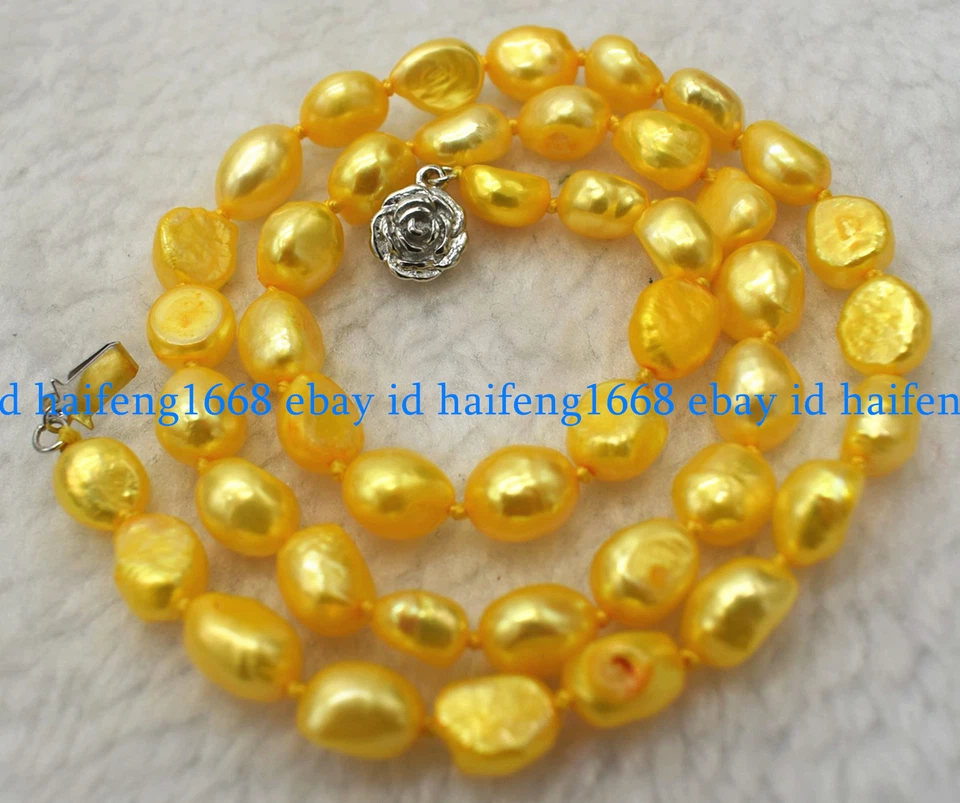 Echte 8-9mm Natürlich Gold Süßwasser Kultiviert Barock Perle Halskette 45cm - Bild 1 von 4