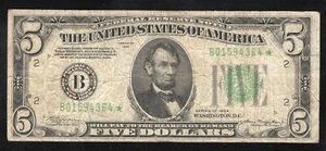 ⭐⭐ 1934 $5 NEW YORK STAR MULE FEDERAL RESERVE NOTE FRN Fr 1956-Bm 94363 - Picture 1 of 2