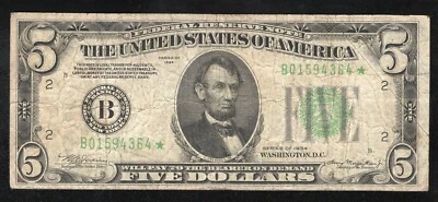 1934 $5 NEW YORK STAR MULE FEDERAL RESERVE NOTE FRN Fr 1956-Bm 94363-67 - Image 1 of 2