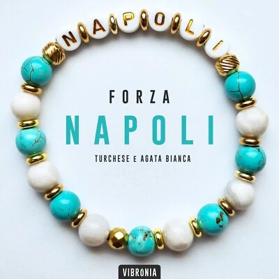 Bracciale NAPOLI 🤍💙 Pietre Naturali - Braccialetto Perle Squadra Calcio Uomo - Immagine 1 di 4
