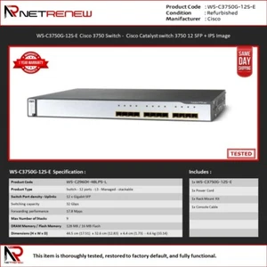Cisco Catalyst WS-C3750G-12S-E 3750G 12-Port SFP Managed Network Switch - Picture 1 of 1