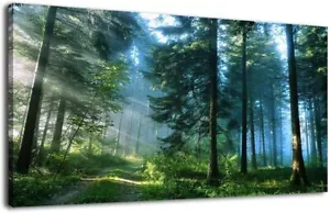Framed Wall Art Home Decor Green Forest Canvas Landscape Pine Trees 20"x40" - Picture 1 of 7