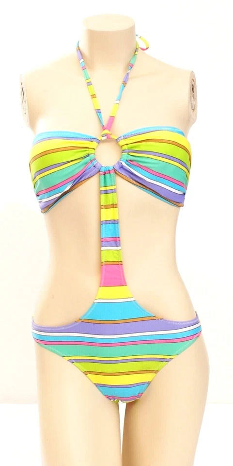 Rampage Multi Color Stripe One Piece Swim Suit Women's Size M   NEW - Image 1 of 4