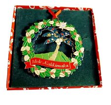 MELE KALIKIMAKA HAWAII Christmas Metal ORNAMENT  PALM 🌴 TREE By Island Heritage