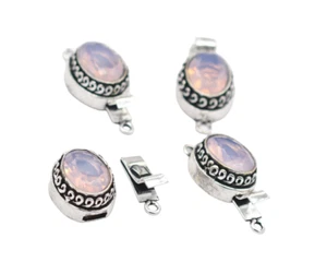 5 Pcs Pink Quartz Box Clasp 1 Strand Antique Silver Plated - Picture 1 of 3