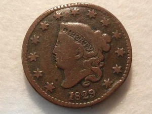 Moneda de cobre centavo grande cabello trenzado corona 1829 - Imagen 1 de 2