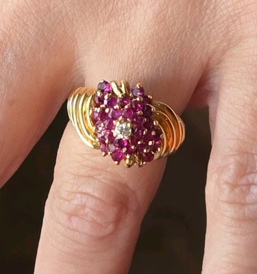 Diamond Ruby Cluster 14kt Yellow Gold - Image 1 of 4