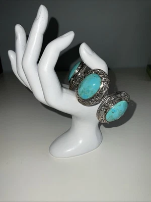 Turquoise Oxidized Toggle Bracelet 925 Sterling Silver - Image 1 of 4