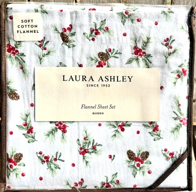 Juego de sábanas de Navidad de franela de algodón tamaño Queen Laura Ashley PINECONE TOSS de 4 piezas Foto 1 de 4