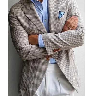 Beige Pata de gallo Para hombres Trajes Informales Formales Boda Novio Esmoquin Abrigos Pantalones Foto 1 de 4