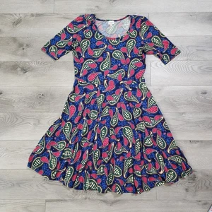 Abito donna LuLaRoe blu verde rosso floreale aderente e svasato - taglia 2XL nuovo senza etichette - Foto 1 di 8