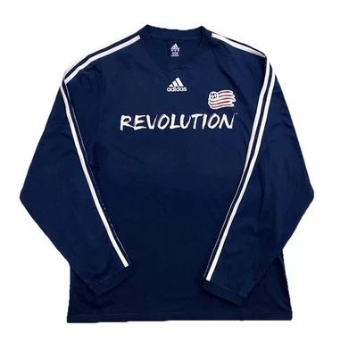 ADIDAS New England Revolution Soccer Long Sleeve Mens Shirt Sz LG, Navy, Striped - Image 1 of 4