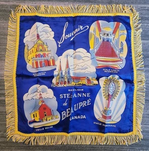 Vintage Ste Ann de Beaupre Canada Souvenir Fabric Tapestry Wall Hanging - Picture 1 of 1