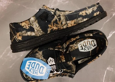 Mocassim Hey Dude Wally Realtree EDGE preto camuflado lona slip on masculino tamanho 8 - Imagem 1 de 4