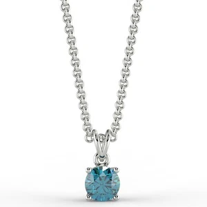 0.52 Ct Round Cut SI2/Blue Diamond Pendant 14K White Gold - Picture 1 of 6