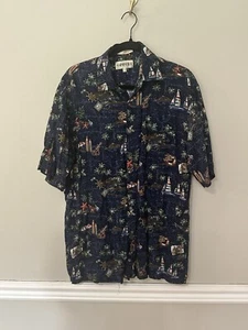 Moda Campia Shirt M Blue Nautical Sailboat Rayon Button Down Sailorcore Aloha - Picture 1 of 6