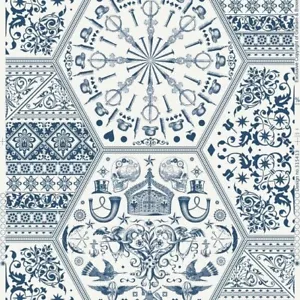 Graham & Brown MW World Heritage Blue Wallpaper - Pattern 32-761 - Roll 56 Sq.Ft - Picture 1 of 11