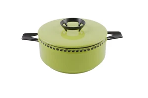 Vintage MidCentury Dan Kok Glud & Marstrand Denmark Chartreuce Enamel Lidded Pot - Picture 1 of 22