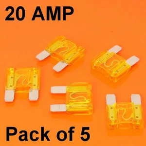 High Quality 5 x 20 Amp Maxi Blade Fuse Fuses Yellow 20A Car Van Bike Large Fuse - Picture 1 of 1