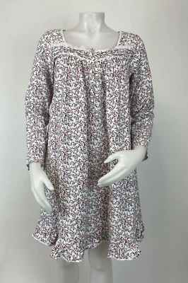 Eileen West 小号 100% 棉短法兰绒睡衣花卉荷叶边下摆 — 第 1/4 张图片