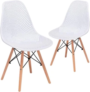 Dining Mid Century Modern Hollow Back Design Plastic Shell Armless Side Chair wi - Picture 1 of 8