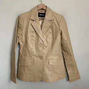 Metrostyle Jacket Tan Leather Collared Buttons Pockets Lined Size 6T - Picture 1 of 11