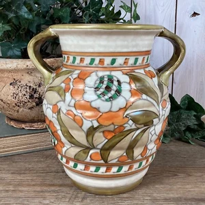 Charlotte Rhead Crown Ducal Pottery Twin Handled Vase Persian Rose Pattern - Picture 1 of 10