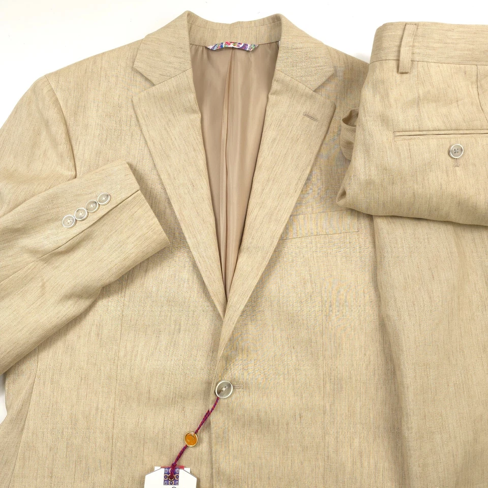 Traje Robert Graham Reno Delave de lino calce moderno beige tostado para hombre talla 38R X 30 Foto 1 de 4