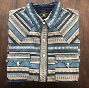 RRL Ralph Lauren Shirt Slim Fit Jacquard Buffalo Western Men’s Large - Picture 1 of 6