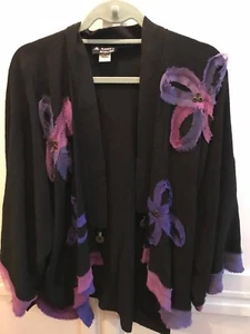 AIMEE'S ATELIER O.S. RAYON SEIDE FLIESSEND JACKE AUFGENÄHT BLUMEN ATEMBERAUBEND VINTAGE  - Bild 1 von 12