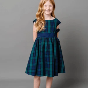 Hope & Henry NWT Cap Sleeve Organic Party Dress Bow Sash Green Blue Plaid Sz 5 - Picture 1 of 9
