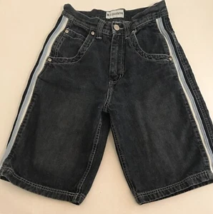 Vtg Shorts Boys Youth 12 Baggy Blue Jean Side Stripes Embroidered Basketball - Picture 1 of 14