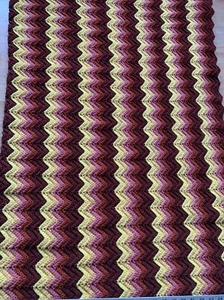 70s Chevron Crochet Afghan Granny Core Blanket Yellow Brown Beige 40x 58 MCM - Picture 1 of 3