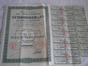 Vintage Aktienzertifikat Aktienanleihen Schröder & Cie Huilerie Raffinerie 1929 - Bild 1 von 2