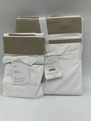 Edredón doble Pottery Barn Parker percal 1 euro funda falsa simplemente topo #8592C Foto 1 de 3