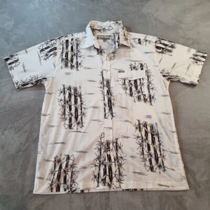 ONeill Hawaiian Shirt Mens Large White Bamboo Print Button Up Surfer Beach - Picture 1 of 10
